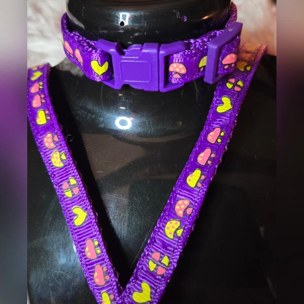 Purple Cat Harness, Traction Rope Set, Cartoon Graphic, Adjustable Collar